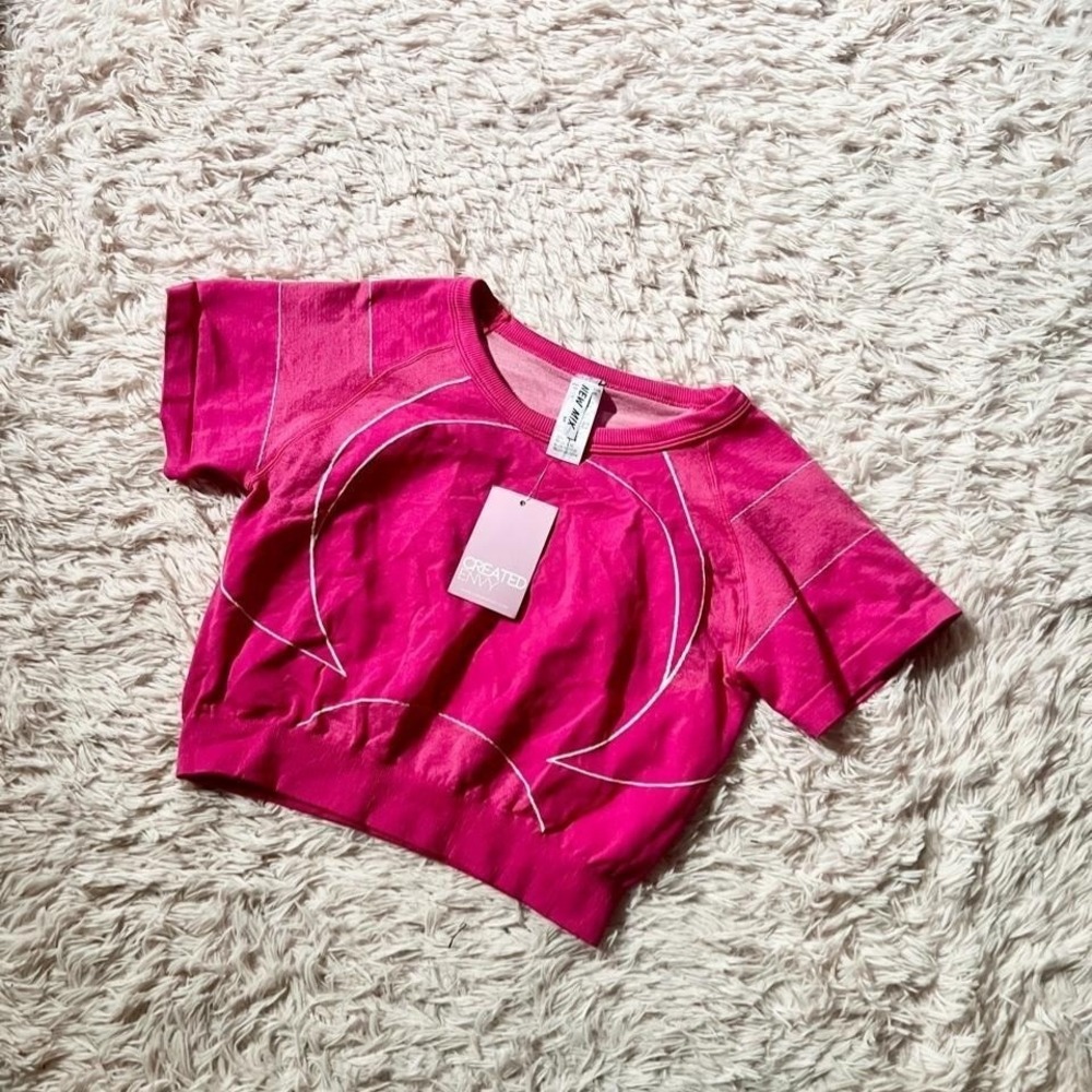 New Mix Vivid Pink Workout Stretch Crop Top Womens XL Athletic Gymfit Weightlift